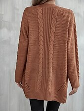 preiswerte Strickjacken und Oberbekleidung-Damen Pullover Modisch Täglich Brautkleider schlicht Graphic Bedruckt Öffnung vorne Strick Textur Langarm Lange Oberteile Stricken Heim Arbeit Schwarz Rosa Herbst Winter