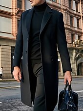 cheap Men&#039;s Trench Coat-Male Overcoat Coat Trench Coat Daily Wear Buckle Fall &amp; Winter Solid / Plain Color Leisure Lapel Long Camel Black Gray Jacket