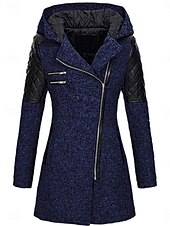 cheap Coats &amp; Trench Coats-Women&#039;s Coat Trench Coat Street Daily Wear Vacation Fall Winter Long Coat Regular Fit Warm Breathable Stylish Casual Street Style Jacket Long Sleeve Plain with Pockets Black Wine Blue