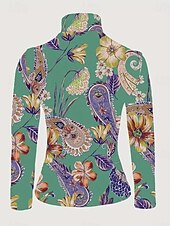 cheap Boho tee-Women&#039;s Tunic T Shirt Elegant Bohemia Ethnic Long Sleeve Regular Tops Turtleneck Vacation Going out Green Fall Winter