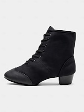 お買い得  ジャズシューズ-女性用ブラックレースアップジャズダンスブーツ、スエードソール付き - 社交ダンス、ラテンダンス、ステージダンスに最適な快適なパフォーマンスシューズ