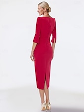 preiswerte Teelänge-Sheath-Kleid Mutter der Braut Kleid Elegantes Juwelenausschnitt Tee-Länge Satin Halbe Ärmel mit Falten einfarbig kostenlose Anpassung