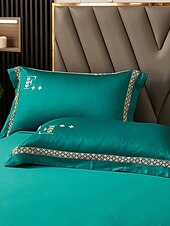 baratos Coleção de elite-Conjunto de cama com capa de edredom de 4 peças, 100% algodão orgânico, tecido macio e respirável, inclui capa de edredom e fronhas para um sono confortável