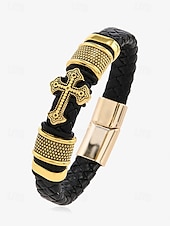 economico Gioielli da uomo-bracciale da uomo con croce con accenti in oro e argento e chiusura magnetica – elegante braccialetto intrecciato per abbigliamento casual e religioso
