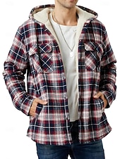 economico Giubbotti e cappotti da uomo-Per uomo Giacca da camicia Giacca con cappuccio Shacket Giacca in pile di flanella Esterno Da tutti i giorni Caldo Tasche Con cappuccio Autunno Inverno Scozzese a quadri Di tendenza Streetwear Bavero