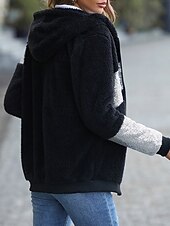 olcso Sherpa dzsekik-Női Polár dzseki Mackó Kapucnis kabát Melegen tartani Légáteresztő Cipzár Zseb Flitter Gyapjú bélelt Alkalmi Kollázs Vakáció Utca Hétköznapi viselet Alkalmi Cipzár Szokványos Kapucni Normál Hosszú ujj