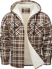 economico Giubbotti e cappotti da uomo-Per uomo Giacca da camicia Giacca con cappuccio Shacket Giacca in pile di flanella Esterno Da tutti i giorni Caldo Tasche Con cappuccio Autunno Inverno Scozzese a quadri Di tendenza Streetwear Bavero