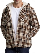 economico Giubbotti e cappotti da uomo-Per uomo Giacca da camicia Giacca con cappuccio Shacket Giacca in pile di flanella Esterno Da tutti i giorni Caldo Tasche Con cappuccio Autunno Inverno Scozzese a quadri Di tendenza Streetwear Bavero