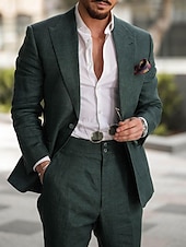 preiswerte Partyanzüge-Herren Hochzeitsanzüge Dunkelgrün Sommer Uni-Farben Slim Fit 2-teilig Einreiher Ein-Knopf