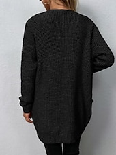 cheap Cardigans &amp; Outerwears-Women&#039;s Cardigan Daily Casual Solid Color Crew Neck Knitted Textured Long Sleeve Long Tops Knit Home Work Daily Black Pink Fall Winter