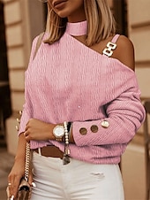 preiswerte Damen Einfache Oberteile-Damen Hemd Bluse Feste Farbe Täglich Brautkleider schlicht Langarm Stehkragen Normale Oberteile Täglich Patchwork Knopf Schwarz Weiß Rosa Blau Herbst Winter