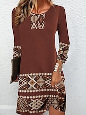 preiswerte Boho Kleid-Damen Maxidress Sweatshirt-Kleid Winter Kleid Corsagenkleider Etuikleid Elegant Stilvoll Urlaub Party Strasse Regular Fit Blumen Langarm Rundhalsausschnitt Braun Sommer Herbst Winter