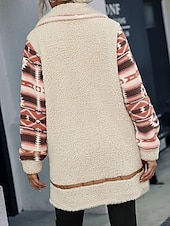 voordelige Vesten en bovenkleding-Dames Fleecejack Teddy jas Hoodie jas Houd Warm Ademend Vetoketju Zak Met fleece gevoerd Vintage Casual Geometrisch Vakantie Straat Alledaagse kleding Uitgaan Rits Lang Strijkijzer Normale pasvorm