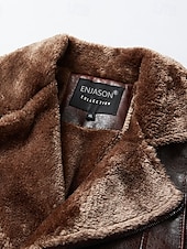 billige Lærjakker-Herre Lærjakker Fleece-jakke Biker jakke Motorsykkeljakke Daglig Feriereise Vindtett Hold Varm Lomme Høst vinter عادي Mote Klassisk Knaphul Normal Svart Rød Brun kaffe Jakker