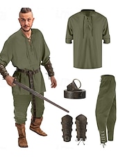 お買い得  衣装-レトリ／ヴィンテージ 中世 ルネッサンス パンツ セット ウエストベルト 海賊 バイキング Ranger 男性用 バイキング ファンタジー ハロウィーン カーニバル マスカレード カーニバル 性能 マスカレード 成人 シャツ パンツ ベルト