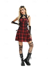 levne Šaty-Punk a gotika Steampunk Šaty Sada příslušenství Gotická dívka Kostkovaný Maškarní kostým Dámské předvečer Všech svatých Karneval Párty Dospělé Šaty Více doplňků
