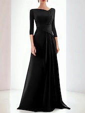 abordables violet-Robe de Soirée Sirène Élégante Robe Formelle Automne Longueur Sol Manche 3/4 Col V Chiffon avec Froncé Volants 2025