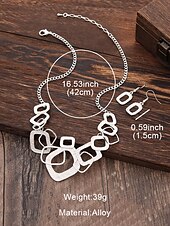 voordelige Dames ketting-dames geometrische zilveren statement ketting en oorbellen set – moderne gehamerde metalen sieraden voor feesten en formele evenementen