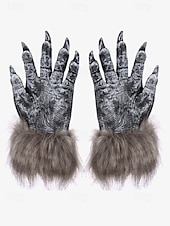 preiswerte Accessoires für Herren-realistische Werwolf-Klauenhandschuhe mit Kunstfellbündchen – schauriges Halloween-Kostümzubehör für Cosplay und Horror-Events
