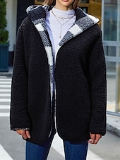 economico Cappotti Invernali-Per donna Giacca in pile Cappotto teddy Giacca con cappuccio Tenere al caldo Traspirante Tasche In pile Informale A quadri Da mare Strada Da tutti i giorni Per uscire Apertura anteriore Standard Felpa