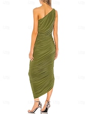 voordelige Bruiloftsgastjurken-Groene Sheath Bruiloft Gasten Jurken Elegante Jurk Formele Enkel Lengte Mouwloos Off Schouder Stretch Chiffon met Kruis Gerimpeld