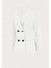 abordables Blazers et Costumes-Femme Haussements d&#039;épaules Couleur unie Elégant manche longue Col de Chemise Travail du quotidien Poche Blanche Printemps Automne Hiver