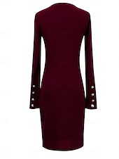 preiswerte schwarzes Minikleid-Damen Arbeitskleidung schwarzes kleid Etuikleid Modisch Arbeitsmode Minikleid Taste Rundhalsausschnitt Langarm Glatt Regular Fit Schwarz Rote Blau Frühling Herbst S M L XL 2XL