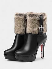 olcso Női karácsonyi cipők-női piros magassarkú szőrme díszítésű karácsonyi csizma platform és csat részlettel – ünnepi téli ünnepi cipő
