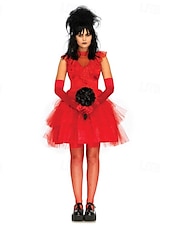 preiswerte Halloween-Geisterbraut Lydia Deetz Halloween Kleid Handschuhe Beetlejuice Cosplay-Kostüm Erwachsene Damen Halloween Karneval Maskerade Party / Abend Einfache Halloween-Kostüme Verkleiden