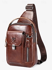 cheap Men&#039;s Bags-Men&#039;s Brown Leather Crossbody Sling Bag with Multiple Compartments and Adjustable Strap, Ideal for Travel and Daily Use