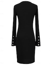 preiswerte schwarzes Minikleid-Damen Arbeitskleidung schwarzes kleid Etuikleid Modisch Arbeitsmode Minikleid Taste Rundhalsausschnitt Langarm Glatt Regular Fit Schwarz Rote Blau Frühling Herbst S M L XL 2XL