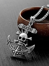 baratos Jóias Masculinas-colar masculino com pingente de caveira gótica e âncora – corrente de aço inoxidável com tema pirata vintage para estilos de motociclista, punk e halloween