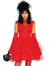preiswerte Halloween-Geisterbraut Lydia Deetz Halloween Kleid Handschuhe Beetlejuice Cosplay-Kostüm Erwachsene Damen Halloween Karneval Maskerade Party / Abend Einfache Halloween-Kostüme Verkleiden
