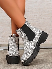 preiswerte Chelsea -Stiefel-mehrfarbige Chelsea-Stiefel im Patchwork-Stil für Damen – moderne dicke Sohle mit elastischen Seiteneinsätzen für Retro- und Casual-Styling
