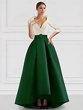 cheap BLUE-Blue Red A-Line Satin Formal Evening Gown Elegant Fall Wedding Guest Dress Tuxedo Dress Asymmetrical 3/4 Length Sleeve Shirt Collar with Pocket 2025