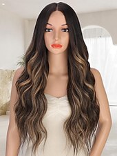 economico Parrucche trendy sintetiche-parrucche lunghe per donne parrucche sintetiche lunghe ricce ondulate con attaccatura dei capelli in pizzo parrucca in fibra resistente al calore per uso quotidiano alle feste