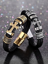 economico Gioielli da uomo-bracciale da uomo con croce con accenti in oro e argento e chiusura magnetica – elegante braccialetto intrecciato per abbigliamento casual e religioso