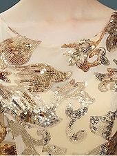 ieftine Rochii de Party-Linia -A Rochie Domnișoară Onoare Bijuterie Manșon Lung Elegant Lungime Podea Satin / Tulle / Paiete cu Eșarfă / Panglică / Pliuri 2022