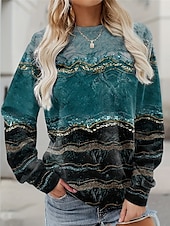 preiswerte Kunst &amp; Design Tops-Damen-Sweatshirt, Farbblock, Street-Style, Print, lässig, Rundhalsausschnitt, lange Ärmel, mikroelastisch, Herbst/Winter, bequem, atmungsaktiv, weicher Stoff