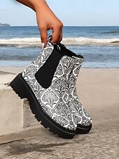 preiswerte Chelsea -Stiefel-mehrfarbige Chelsea-Stiefel im Patchwork-Stil für Damen – moderne dicke Sohle mit elastischen Seiteneinsätzen für Retro- und Casual-Styling