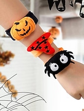 levne Halloweenské doplňky-Plyšové náramky s motivem halloween – dýně, čarodějnický klobouk, pavoučí design pro dětskou párty a dekorace