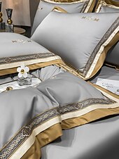 baratos Coleção de elite-Conjunto de cama com capa de edredom de 4 peças, 100% algodão orgânico, tecido macio e respirável, inclui capa de edredom e fronhas para um sono confortável