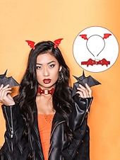 levne Halloweenské doplňky-Sada čelenky s netopýřím křídlem a gotického koženého chokeru – kostýmní doplňky s halloweenskou tématikou pro ženy, ideální pro cosplay a party outfity