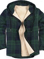 preiswerte Herrenjacken &amp; Herrenmäntel-Herren Hemdjacke Kapuzenjacke Shacket Flanell-Fleecejacke Täglich Urlaub warm Mit Kapuze Herbst Winter Schottenstoff Kariert Modisch Strassenmode Kargen Standard Schwarz Dunkelrot Hellgrün Rote Blau