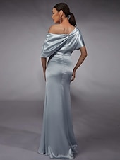 levne šampaň-Šaty Střihu Večerní Šaty Elegantní Šaty Formální Dlouhá Délka Bez Rukávů Off Shoulder Satén s Rozparkem