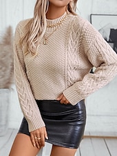 olcso Szilárd színek-Női Pulóver Elegáns Divat Napi Tömör szín Mock Neck Kötött Hosszú ujj Normál felsők Kötött Munka Vörös Barna Bézs Ősz Tél