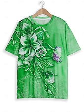 cheap Floral tee-Women&#039;s T-shirt Floral Crew Neck Short Sleeve 3D Butterfly Print Elegant Casual Wear Spring Summer Comfort Fit Purple Multisize Fashion Top