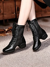 cheap Dance Boots-Women&#039;s Red Lace-Up Dance Boots with Mesh Panels and Low Heel, Ideal for Jazz, Ballroom, and Latin Dance Performances