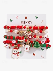 Χαμηλού Κόστους Χριστουγεννιάτικα αξεσουάρ-Χριστουγεννιάτικο σετ βραχιολιών με χάντρες γούρι – εορταστικά κόκκινα, πράσινα και λευκά στοιβαγμένα βραχιόλια με γούρια Άγιου Βασίλη, δέντρου και δώρων – ιδανικό για τη μόδα και τα δώρα των γιορτών