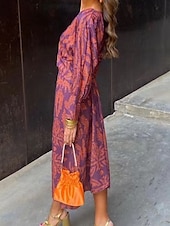 preiswerte Druck Blumen Kleider-Damen Maxidress Vintage-Kleid Casual kleid Brautkleider schlicht Täglich Lockere Passform Graphic Langarm V Ausschnitt Rote Blau Purpur Grün Frühling Herbst